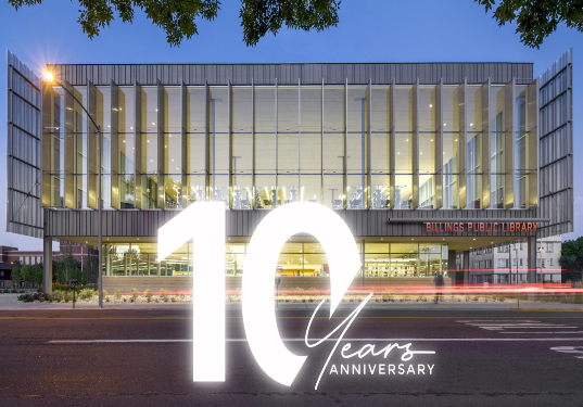 An exterior image of the Billings Public Library with the phrase 