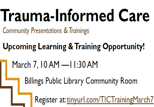 Screen shot of Trauma Informed Care Community Presentations and Trainings flyer