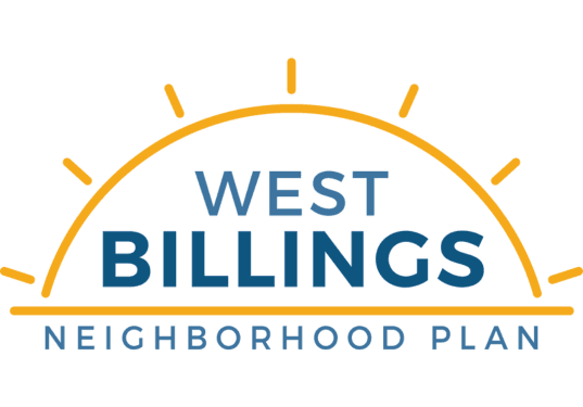 West Billings neighborhood plan logo features a sun rise with the plan name surrounding it