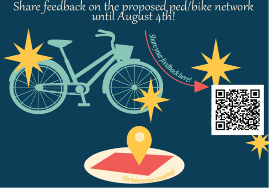 A graphic encouraging public input on the proposed ped/bike master plan.