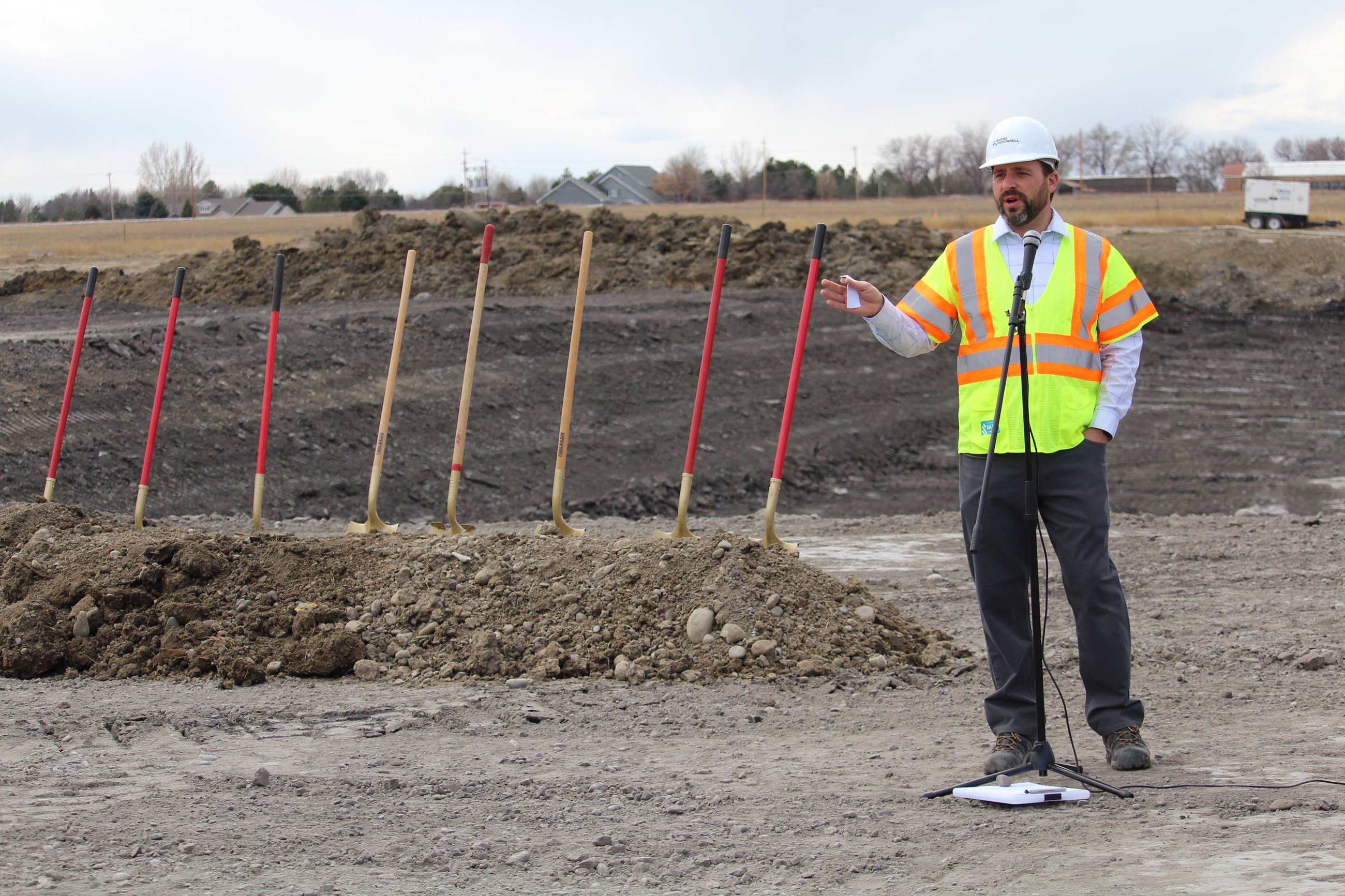 Jason Schaefer with Engineering firm Burns & McDonell speaks at the groundbreaking ceremony.