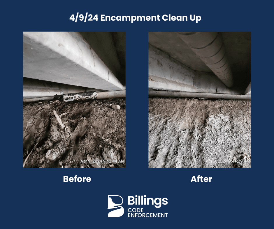 A before and after image of a cleand up area along the ditch.